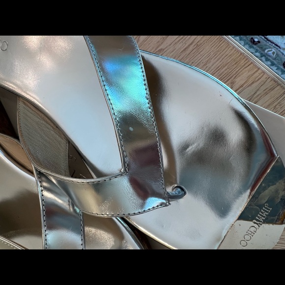 Jimmy Choo Silver Patent Cork Wedge Thong Sandals Flip Flops size 40 - Picture 6 of 6